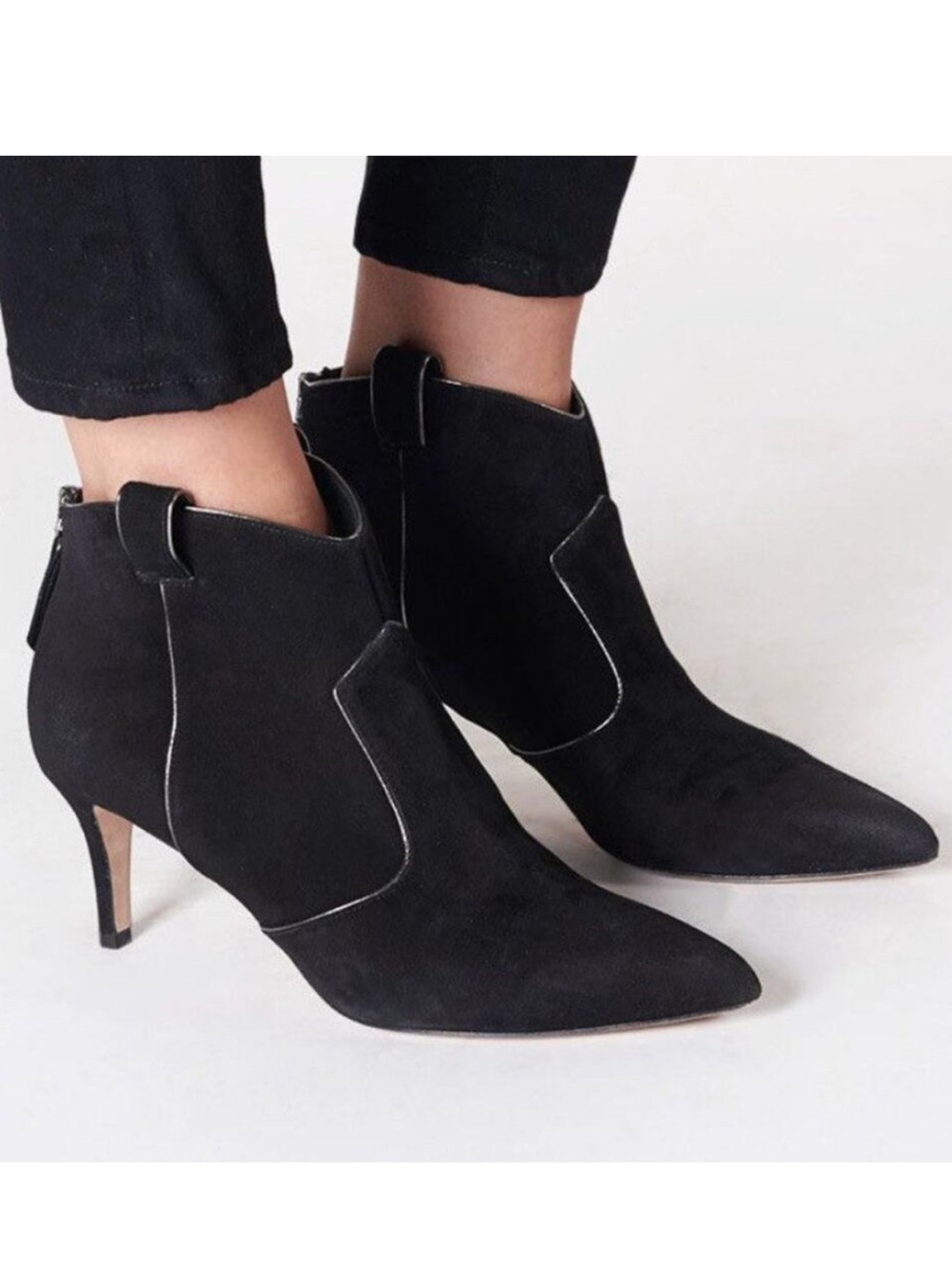 Veronica Beard Lexi Ankle Boots Western Heeled Bootie Black Suede  EU 36 $450